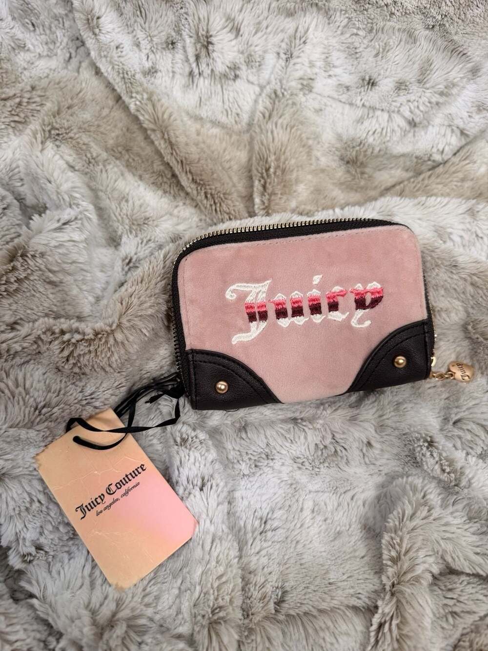Juicy Couture Retro Vibe Medium Double Zip Around Wallet Pink Chocolate